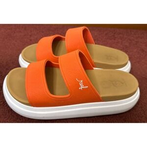 REEF SIERRA 2 BAR PLATFORM SLIDE SANDAL WOMAN SIZE 9 ORANGE WHITE BROWN